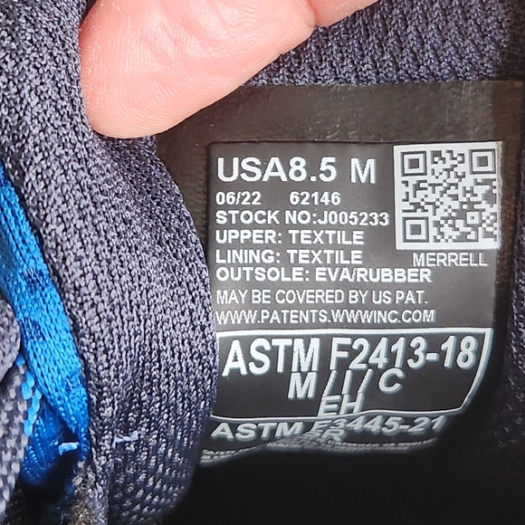 Merrell Men's Moab Flight Carbon Fiber Work Shoes. Blue-Jacquard Upper Size 8.5. - Picture 4 of 12